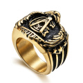 Custom Antique Gold Plated Men Black Ring Stainless Steel Exquisite Masonic Item Rings